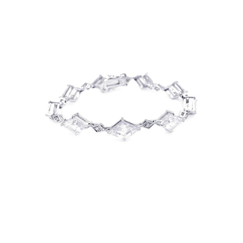 Closeout-Silver 925 Rhodium Plated Diamond Shape Clear CZ Link Bracelet - STB00006 | Silver Palace Inc.