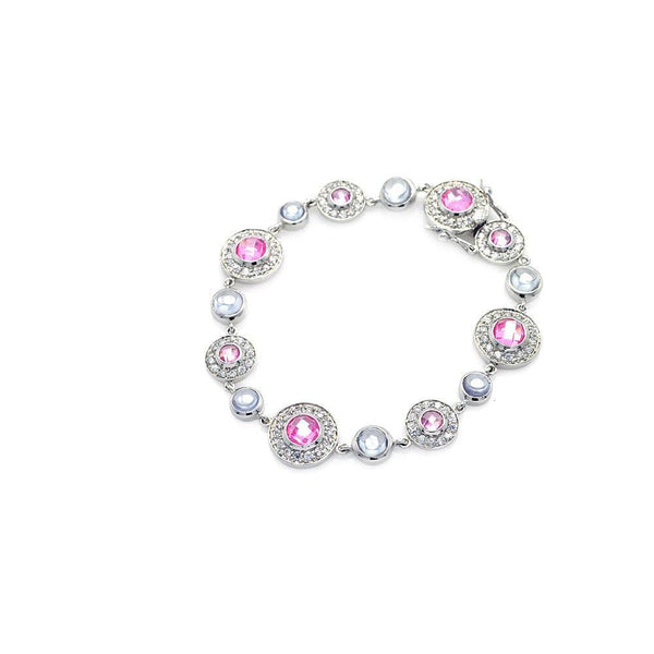 Closeout-Silver 925 Rhodium Plated Multi Color CZ Bracelet - STB00009 | Silver Palace Inc.