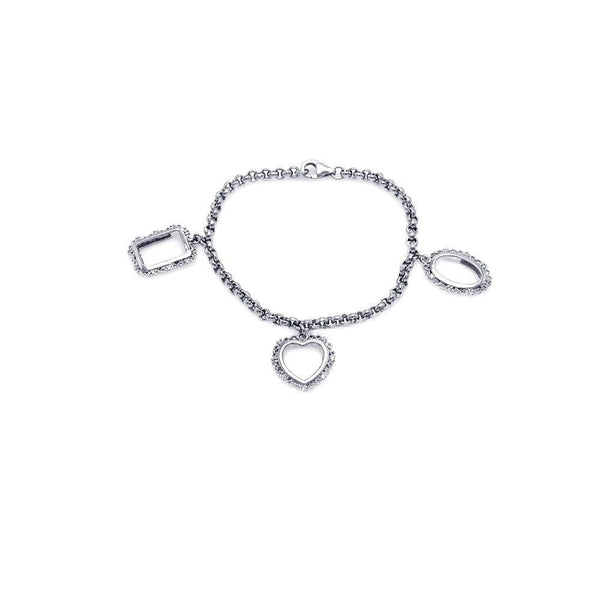 Closeout-Silver 925 Rhodium Plated Open Multi Shape Charm Bracelet - STB00021 | Silver Palace Inc.
