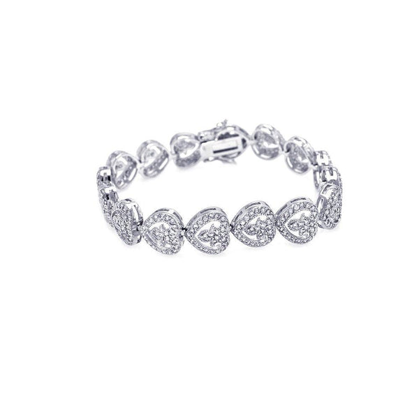 Closeout-Silver 925 Rhodium Plated Multi Heart Clear CZ Bracelet - STB00042 | Silver Palace Inc.