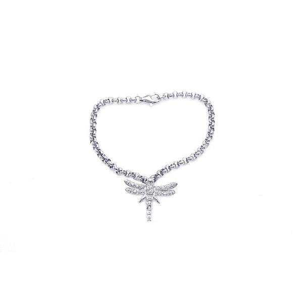 Silver 925 Rhodium Plated Clear CZ Dragonfly Bracelet - STB00047 | Silver Palace Inc.
