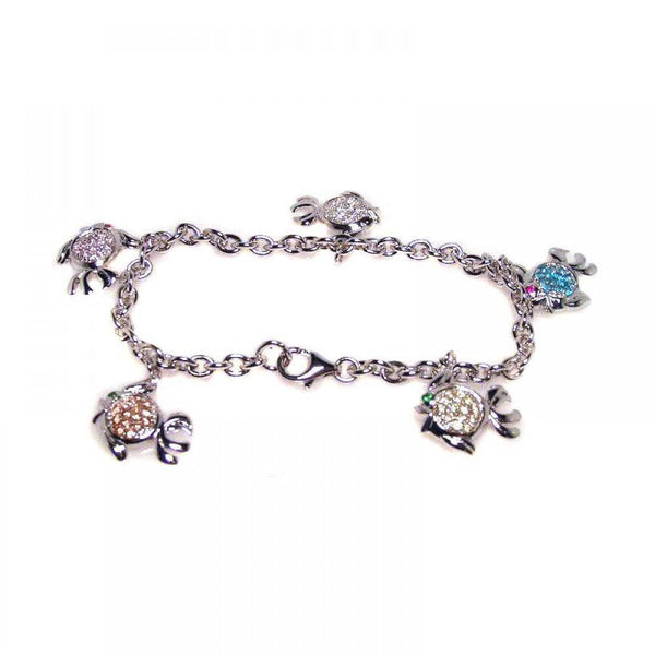 Closeout-Silver 925 Rhodium Plated Multi Color CZ Dangling Fish Bracelet - STB00053 | Silver Palace Inc.