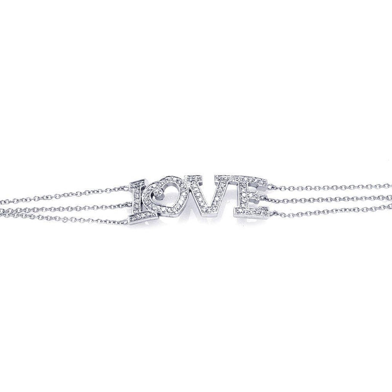 Closeout-Silver 925 Rhodium Plated Clear CZ Love Bracelet - STB00056 | Silver Palace Inc.