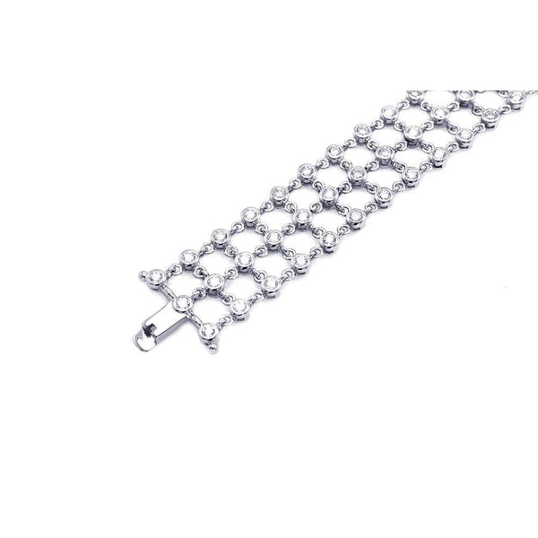 Closeout-Silver 925 Rhodium Plated Clear CZ Open Square Link Bracelet - STB00082 | Silver Palace Inc.