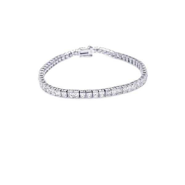 Silver 925 Rhodium Plated Square Clear CZ Tennis Bracelet - STB00094 | Silver Palace Inc.
