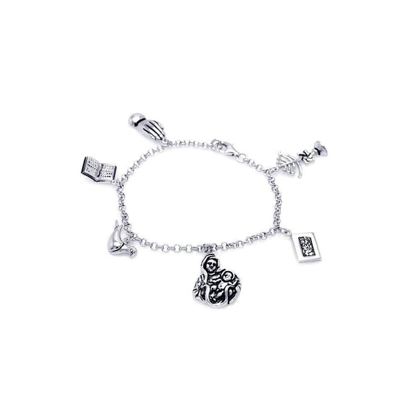 Closeout-Silver 925 Rhodium Plated Religious Charm Bracelet - STB00114 | Silver Palace Inc.