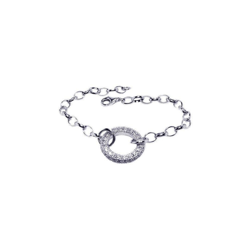 Closeout-Silver 925 Rhodium Plated Open O Circle Micro Pave Clear CZ Bracelet - STB00172 | Silver Palace Inc.