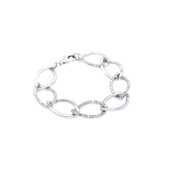 Closeout-Silver 925 Rhodium Plated Big Open Multi Link Clear CZ Bracelet - STB00274 | Silver Palace Inc.