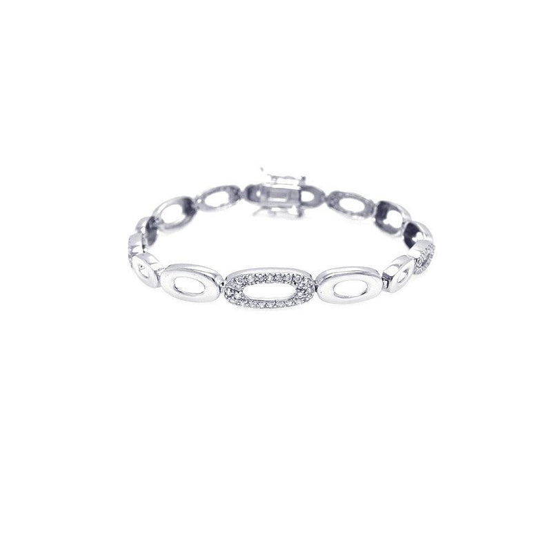 Closeout-Silver 925 Rhodium Plated Open Multi Oval Clear CZ Bracelet - STB00275 | Silver Palace Inc.