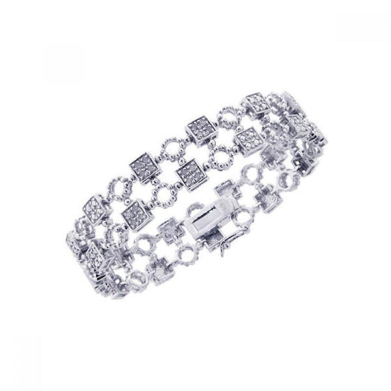 Closeout-Silver 925 Rhodium Plated Clear CZ Square and Circle Bracelet - STB00297 | Silver Palace Inc.