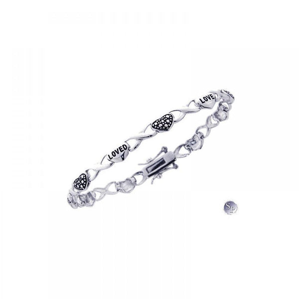 Closeout-Silver 925 Rhodium Plated Love Heart Bracelet - STB00315 | Silver Palace Inc.