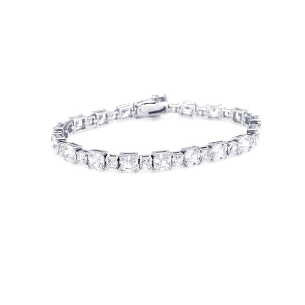 Silver 925 Rhodium Plated 7.7mm Square Clear CZ Tennis Bracelet - STB00346 | Silver Palace Inc.