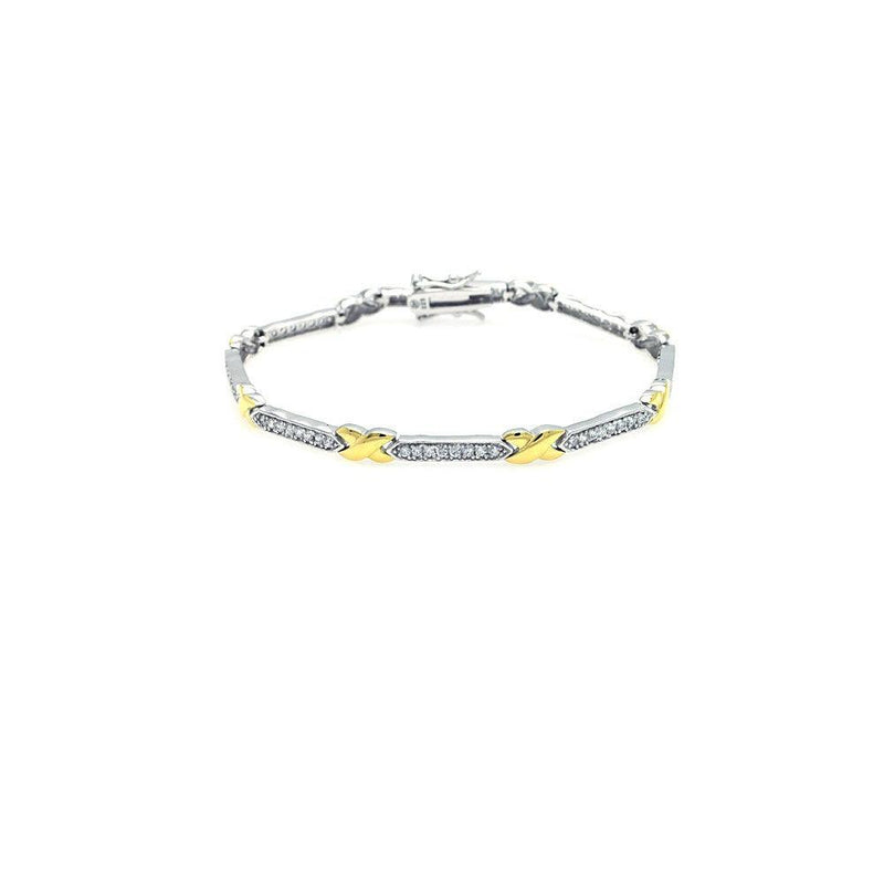 Silver 925 Rhodium and Gold Plated Two Tone Clear CZ Tennis Bracelet - STB00376 | Silver Palace Inc.