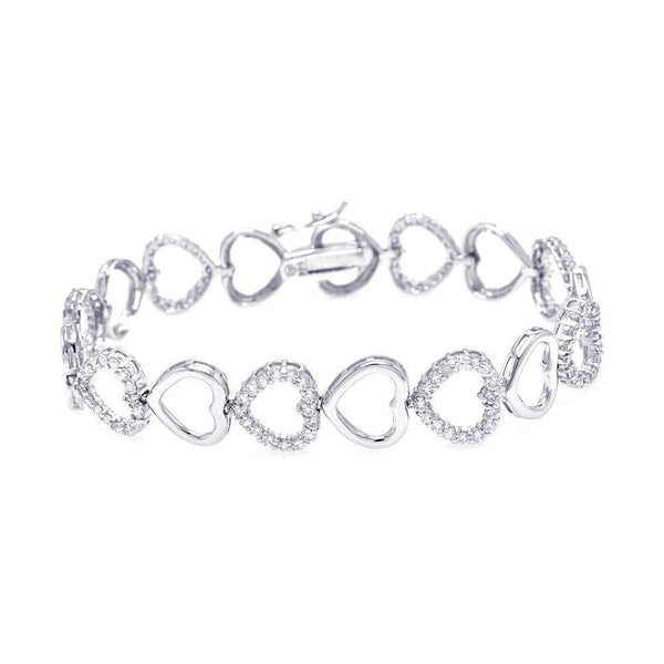 Silver 925 Rhodium Plated Open Heart Clear CZ Bracelet - STB00378 | Silver Palace Inc.