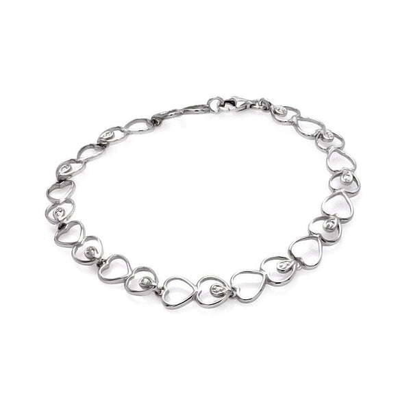 Silver 925 Rhodium Plated Open Multi Heart Clear Teardrop CZ Link Bracelet - STB00486 | Silver Palace Inc.