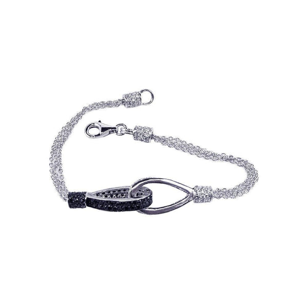 Closeout-Silver 925 Rhodium and Black Rhodium Plated Pave Set Clear and Black CZ Multi Strand Loop Bracelet - STB00281 | Silver Palace Inc.