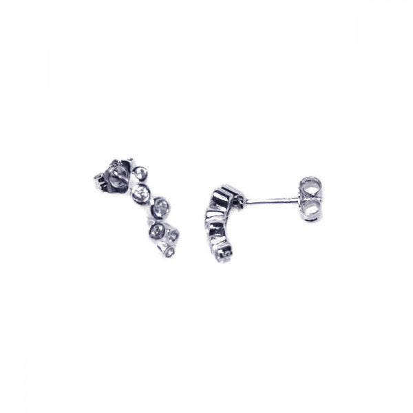 Silver 925 Rhodium Plated Micro Pave Clear CZ Dangling Post Stud Earrings - ACE00015 | Silver Palace Inc.