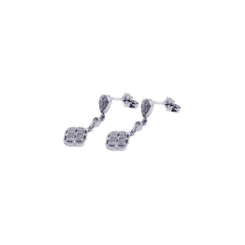 Silver 925 Rhodium Plated Micro Pave Clear Marquis Flower CZ Dangling Earrings - ACE00019 | Silver Palace Inc.
