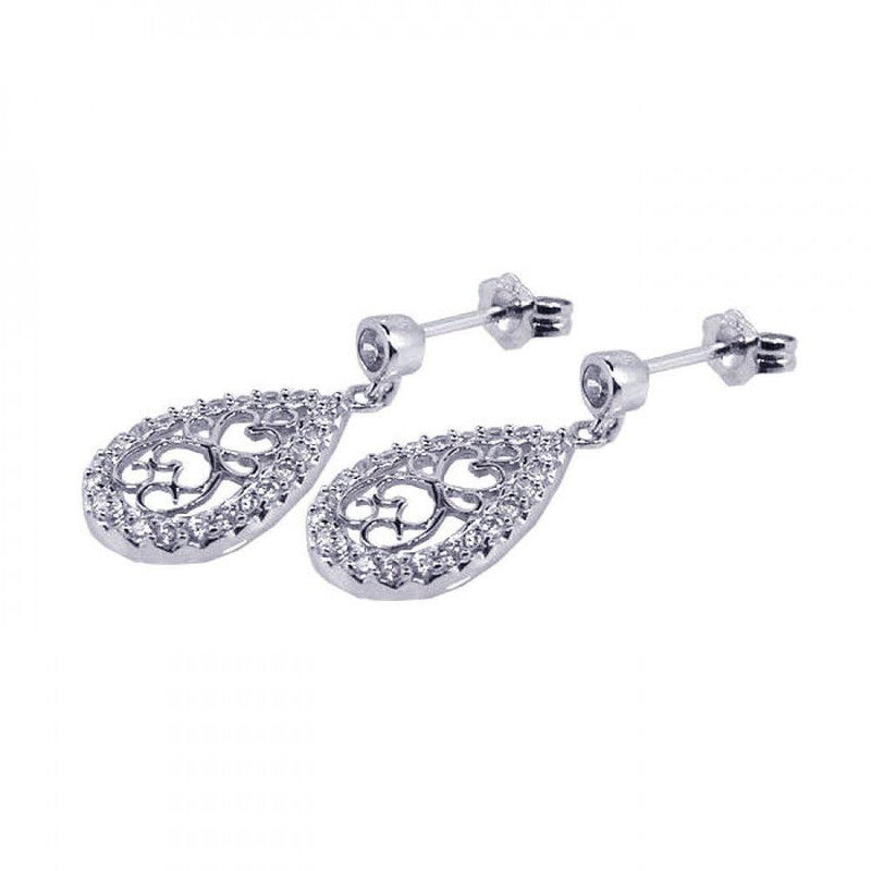 Closeout-Silver 925 Rhodium Plated Micro Pave Clear Filigree CZ Dangling Stud Earrings - ACE00032 | Silver Palace Inc.