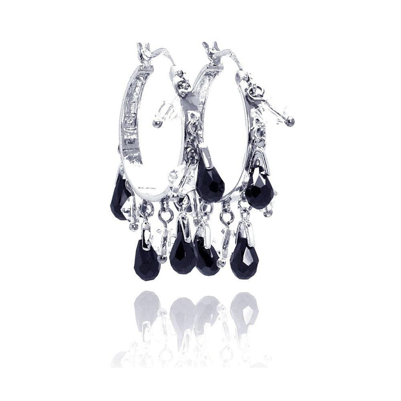 Closeout-Silver 925 Rhodium Plated Clear Black Teardrop Chandelier Dangling Earrings - BGE00020 | Silver Palace Inc.