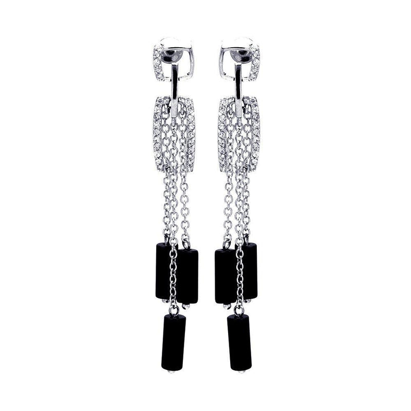 Closeout-Silver 925 Rhodium Plated Clear Black and Clear CZ Stud Dangling Earrings - BGE00022 | Silver Palace Inc.