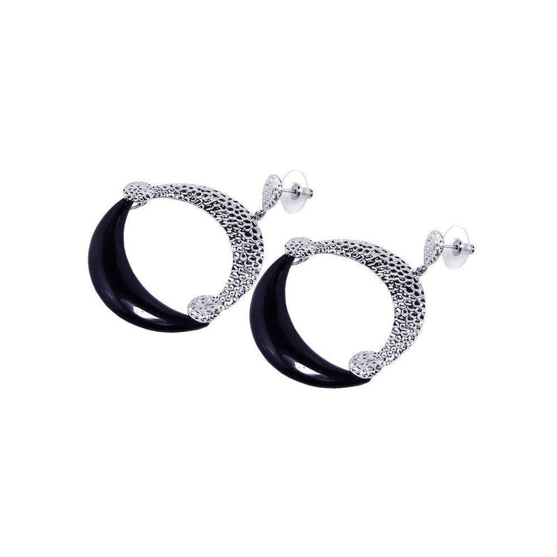 Closeout-Silver 925 Rhodium Plated Black and Clear Crescent CZ Stud Earrings - BGE00038 | Silver Palace Inc.