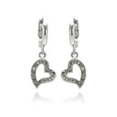 Silver 925 Rhodium Plated Open Heart Clear CZ Dangling huggie hoop Earrings - BGE00064 | Silver Palace Inc.