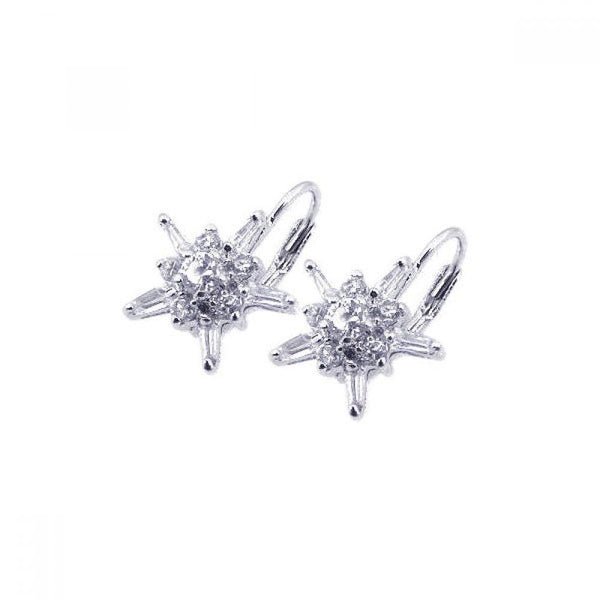 Silver 925 Rhodium Plated Star Clear CZ Hook Earrings - BGE00067 | Silver Palace Inc.