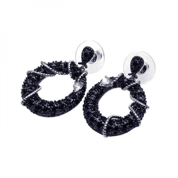 Closeout-Silver Black 925 Silver Rhodium Plated Heart CZ Dangling Stud Earrings - BGE00091 | Silver Palace Inc.