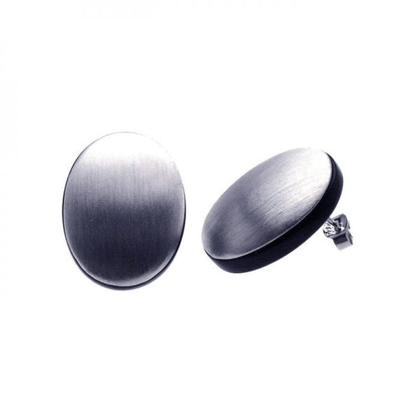 Closeout-Silver 925 Rhodium Plated Oval Matte Onyx CZ Stud Earrings - BGE00093 | Silver Palace Inc.