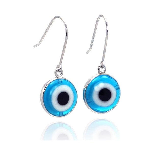Silver 925 Rhodium Plated Round Cookie Monster Evil Eye Dangling Hook Earrings - BGE00106 | Silver Palace Inc.