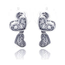 Silver 925 Rhodium Plated Heart CZ Inlay Dangling Stud Earrings - BGE00115 | Silver Palace Inc.