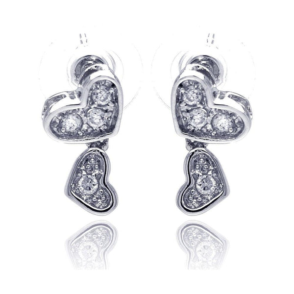 Silver 925 Rhodium Plated Heart CZ Inlay Dangling Stud Earrings - BGE00115 | Silver Palace Inc.