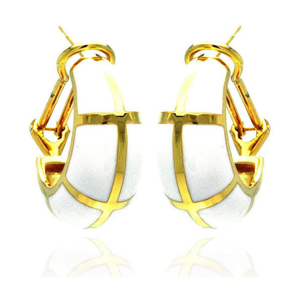 Closeout-Silver 925 Gold Plated White Enamel Lever Back Earrings - BGE00129 | Silver Palace Inc.