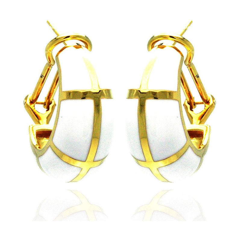 Closeout-Silver 925 Gold Plated White Enamel Lever Back Earrings - BGE00129 | Silver Palace Inc.