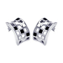 Closeout-Silver 925 Rhodium Plated Half Circle Black and Clear CZ Stud Earrings - BGE00130 | Silver Palace Inc.