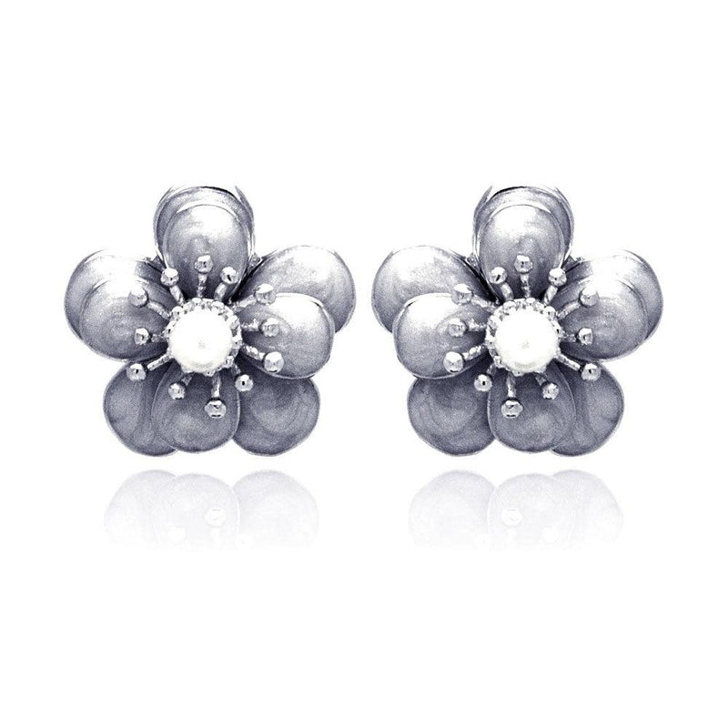 Closeout-Silver 925 Rhodium Plated Multiple Round Clear CZ Stud Earrings - BGE00183 | Silver Palace Inc.