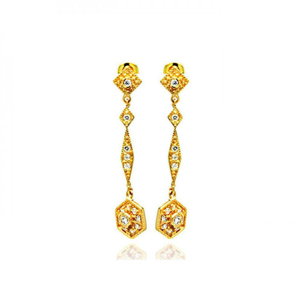 Silver 925 Gold Rhodium Plated Marquis CZ Dangling Stud Earrings - BGE00188 | Silver Palace Inc.