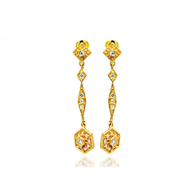 Silver 925 Gold Rhodium Plated Marquis CZ Dangling Stud Earrings - BGE00188 | Silver Palace Inc.