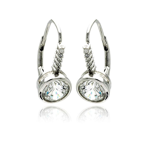 Silver 925 Rhodium Plated Round Channel CZ Lever Back Earrings - BGE00190 | Silver Palace Inc.