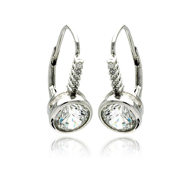 Silver 925 Rhodium Plated Round Channel CZ Lever Back Earrings - BGE00190 | Silver Palace Inc.