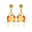 Silver 925 Gold Rhodium Plated Heart Champagne CZ Dangling Stud Earrings - BGE00192 | Silver Palace Inc.