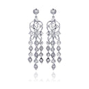 Silver 925 Rhodium Plated Star Round Marquis CZ Three Strand Dangling Stud Chandelier Earrings - BGE00194 | Silver Palace Inc.