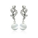 Silver 925 Rhodium Plated Filigree CZ Dangling Synthetic Pearl Earrings - BGE00224 | Silver Palace Inc.