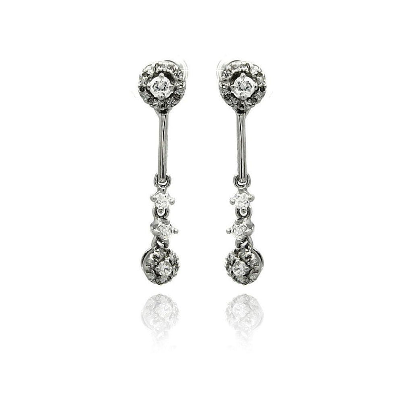 Silver 925 Rhodium Plated Multiple Round CZ Dangling Stud Earrings - BGE00226 | Silver Palace Inc.