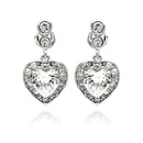 Silver 925 Rhodium Plated Heart CZ Dangling Earrings - BGE00233 | Silver Palace Inc.