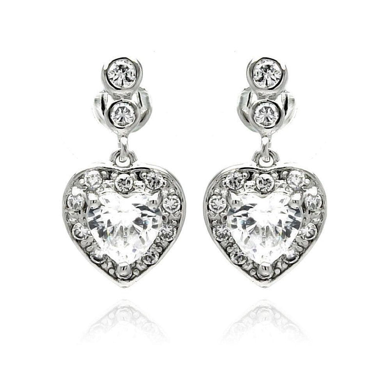 Silver 925 Rhodium Plated Heart CZ Dangling Earrings - BGE00233 | Silver Palace Inc.