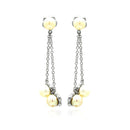 Silver 925 Rhodium Plated Fresh Water Pearl Wire Dangling Stud Earrings - BGE00234 | Silver Palace Inc.