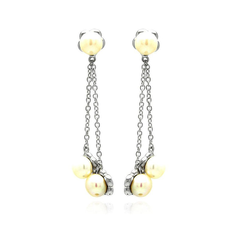 Silver 925 Rhodium Plated Fresh Water Pearl Wire Dangling Stud Earrings - BGE00234 | Silver Palace Inc.