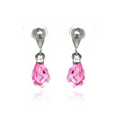 Silver 925 Rhodium Plated Pear Teardrop Pink CZ Dangling Stud Earrings - BGE00235 | Silver Palace Inc.